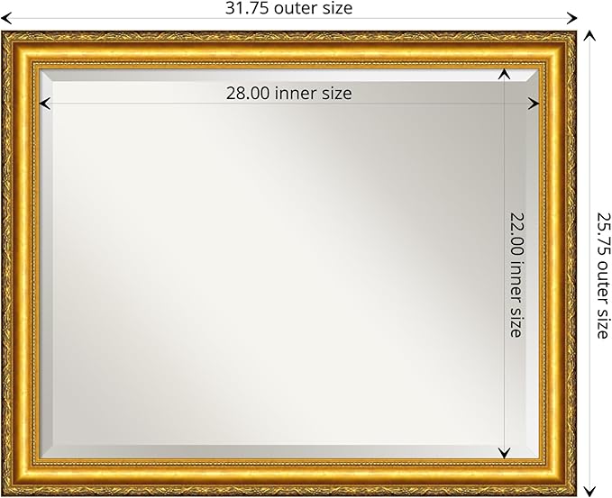 Amanti Art Gold Wall Mirror 26x32 Colonial Embossed Gold Rectangle Bathroom Mirror for Wall Decor Living Room, Large Traditional Wood Frame, Hangs Horizonally and Vertically, Bathroom Decor, Beveled