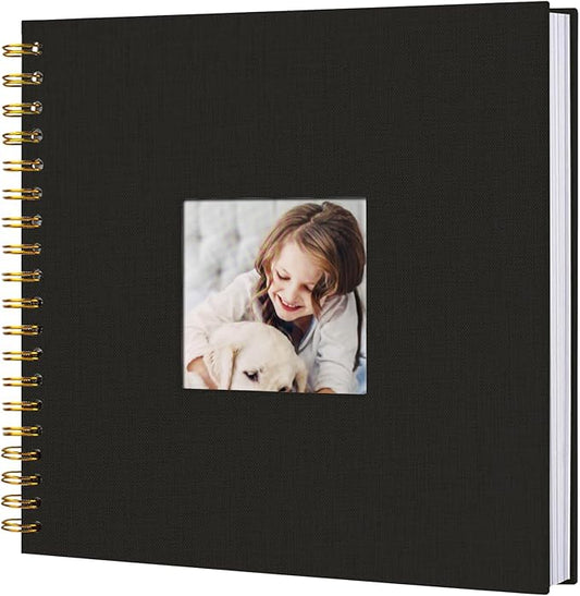 10 x 10 Inch Scrapbook Photo Album, DIY Memory Book Linen Cover for Photos, Hardcover Kraft White Pages Scrap Book Photo Albums for Travel, Wedding Anniversary Family Christmas Baby 40 Pages, Black