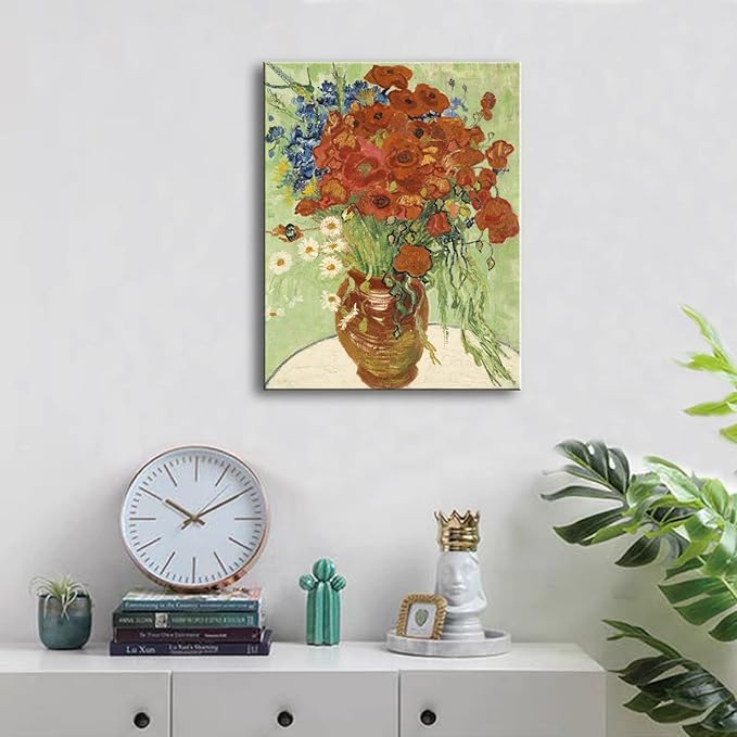 msspart Vincent Van Gogh Red Poppies and Daisies Canvas Wall Art, Floral Oil Paintings Reproduction Flowers Pictures Artwork, Canvas Wall Art Print for Home Decoration - 24"x36"