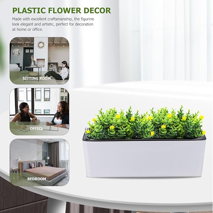 GANAZONO Rectangular Plastic Self-Watering Plant Pot with Water Level Indicator and Railing Support for Indoor Outdoor Gardening, Small Automatic-Watering Flowerpot Set
