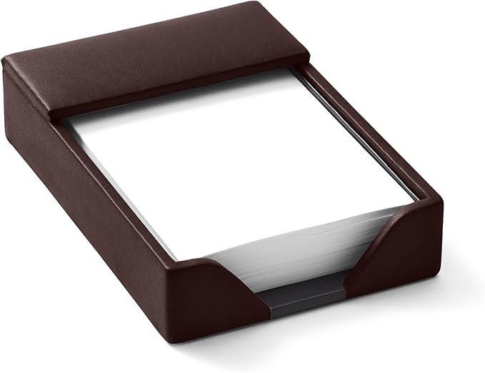 Leatherology Brown Classic Memo Pad Holder – Leather Desk Note Holder with 210 Sheets Included, Compact Open-End Design & Microsuede Base for Home or Office Use