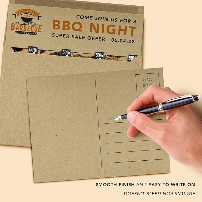 A6 Blank Grocer Brown Kraft Note Cards & Envelopes – Thick Flat Cards for Wedding and Birthday Invitations, Holiday Greetings, Postcards, All Occasions | 25 per Pack | NOT A Fold Over Card
