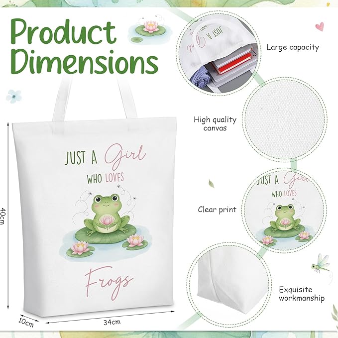 Ceenna 5 Pcs Frog Gifts for Women, Just a Girl Who Loves Frogs Cosmetic Makeup Bag, Canvas Bag, A6 Spiral Notebook Lined Journal, Writing Gel Ink Pen and Funny Keychain for Girl Animal Lovers Gift