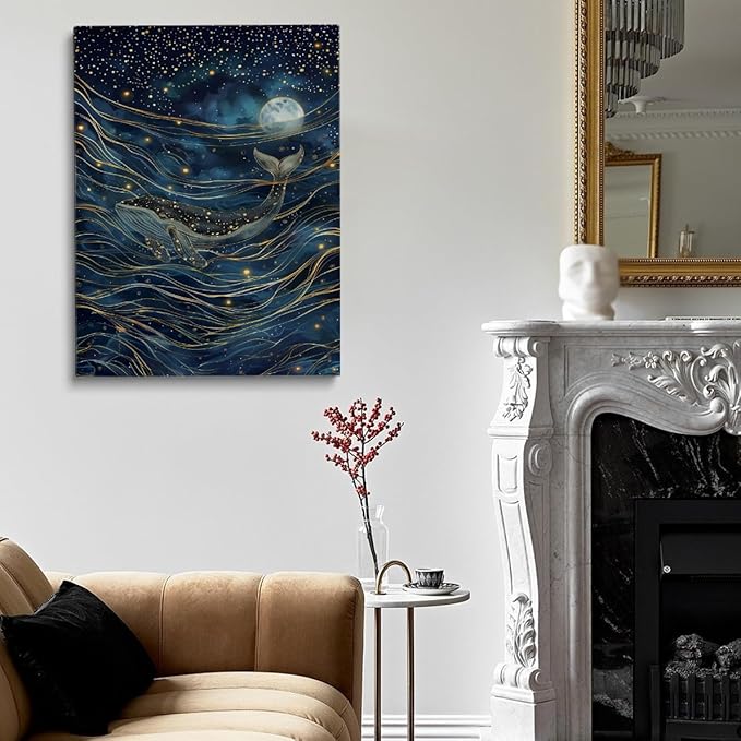 William Morris Moon & Stars Print,William Morris Wall Art Exhibition Print,William Morris Poster,Vintage Wall Art, humpback whale art for Living Room Bedroom Bathroom Decor 8x12in Unframed poster