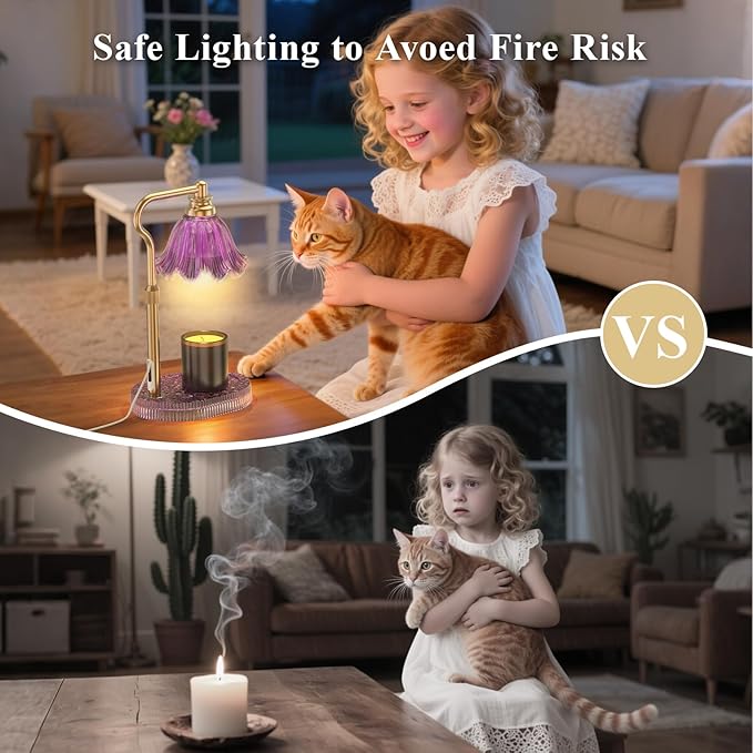 Candle Warmer Lamp with Adjustable Height - Flameless 4-Level Dimmable Wax Warmer, Timer Function & Stylish Design in Multiple Colors(Purple)