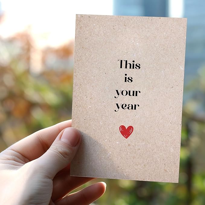 (5.3x8in) This Is Your Year Card, Minimalist Kraft Paper Motivational Greeting with Red Heart, Positive Encouragement Card for New Year, Promotion or Life Change with Envelope (Xmas 44)