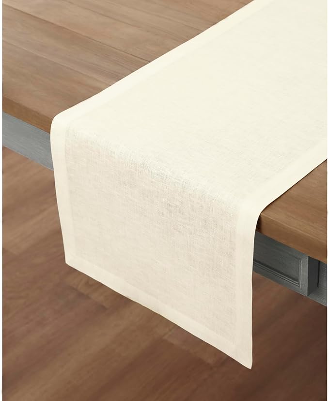 Solino Home Linen Ivory Table Runner 108 Inches Long - 100% Pure Linen 14 x 108 Inch Table Runner for Dining, Spring, Easter - Fete
