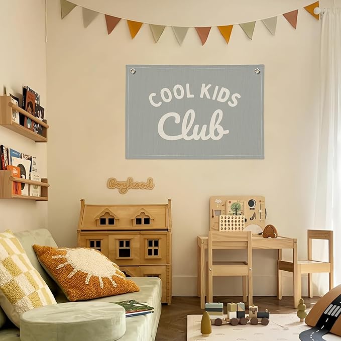 Playroom Wall Decor, Kids Playroom Decor Cool Kids Club Canvas Banner Wall Hanging Banner Flag, Classroom Decorations