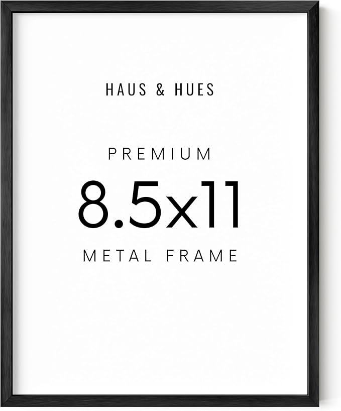 HAUS AND HUES 8.5x11 Black Metal Picture Frame - Features Premium Aluminum & Hanging Hardware, Shatterproof Plexiglass - Ideal for Home, Room, Office (8.5x11 in, Black, Set of 1)