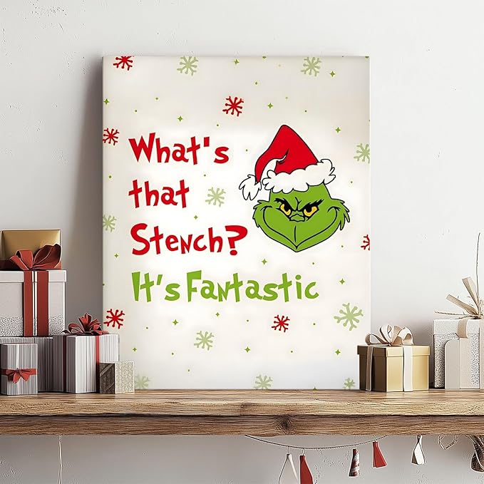 Funny Christmas Canvas Wall Art Decor - “What's That Stench? It's Fantastic” Holiday Decor - 24x30 inch Humorous Christmas Decoration for Living Room or Office - Premium Quality Canvas Print