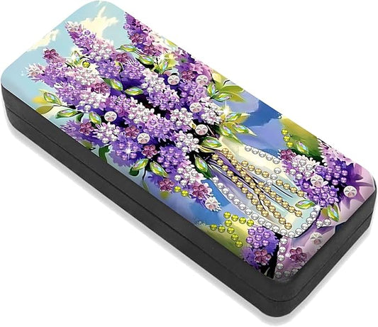 Leatrice Flower Diamond Art Kits for Adults Small Diamond Painting Kit Gem Art Paint by Diamonds Dot Eyeglasses Case 5d Diamond Art DIY for Beginner Women Lavender