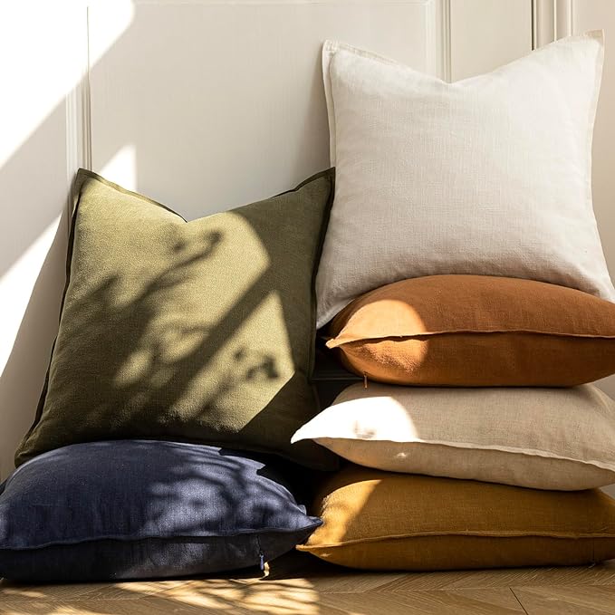 Foindtower Pack of 2, Decorative Linen Soild Throw Pillow Covers Soft Accent Cushion Case Boho Farmhouse Pillowcase for Chair Couch Sofa Bedroom Living Room Home Decor 26 x 26 Inch Orange Brown