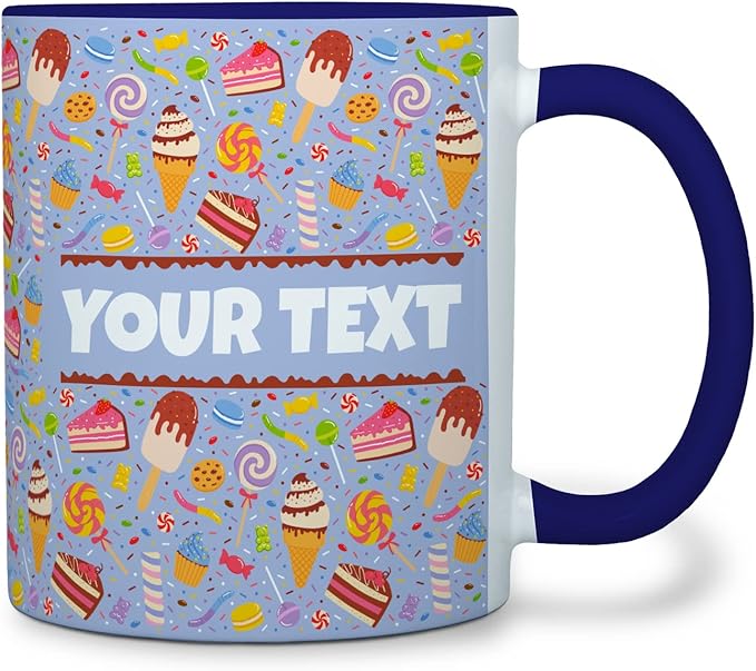 Personalized Mug for Kids - Sweets - Custom Name/Text, Ceramic Hot Chocolate/Cocoa/Coffee Cup for Boys/Girls, Birthday/Christmas/Holiday Gift - 11 oz, Red Handle