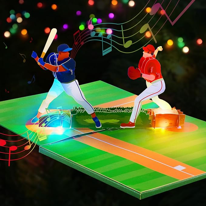 GREETING ART Musical Baseball Birthday Card, Birthday Card With Music and Lights, Baseball Pop Up Card, Happy Birthday Card for Son, Men, Dad, Hsuband, Baseball Lovers