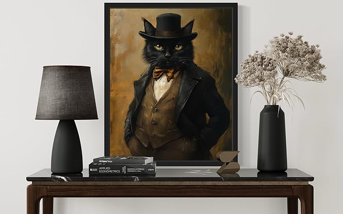 Gangster Art Poster Print, Cat Kitten Painting Humor Portrait Pet Artwork Decor Gallery A8 (Gangster Cat, 16 x 20 inches, Black Frame)