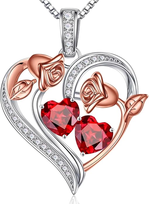 Iefil Christmas Gifts for Women Wife - 925 Sterling Silver Rose Heart Necklace, Stocking Stuffers for Women, Anniversary Birthday Gifts for Wife Girlfriend Mom