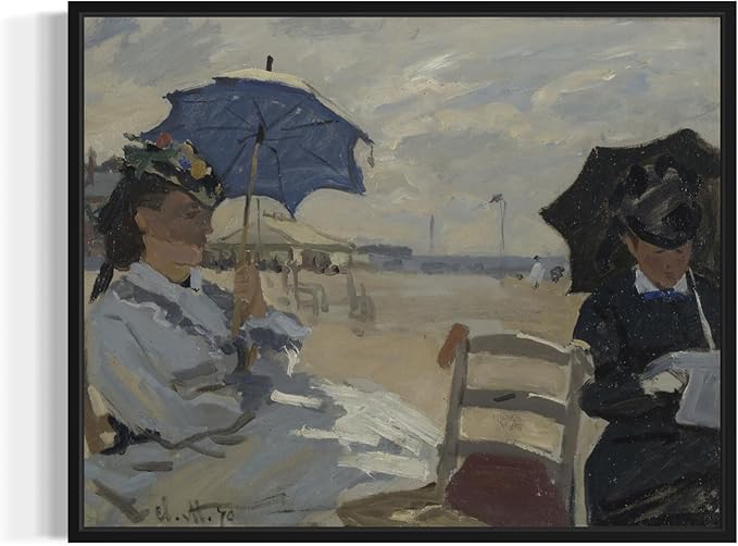 The Beach at Trouville Claude Monet Wall Art Print Poster, Impressionist Painting Wall Art Wall Decor, for Bedroom and Living room Bathroom Decor 115 (The Beach at Trouville, 8 x 10 inches, Black Frame)