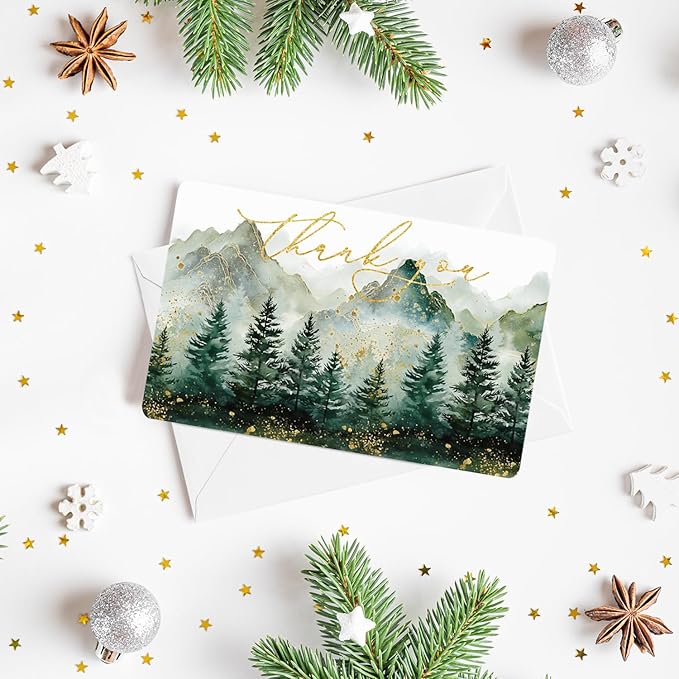 Artoid Mode 24 Pack Golden Polka Dot Tree Mountain Forest Thank You Cards Gift With Envelope Sticker Blank Note Greeting Cards, 4 x 6 Inch