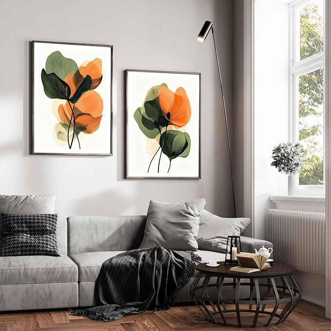 2Pcs Abstract Plants Floral Canvas Wall Art Modern Botanical Flower Painting Decor Pictures Medieval Colorful Boho Posters Prints for Dining Living Kitchen Church Bedroom Decoration No framed