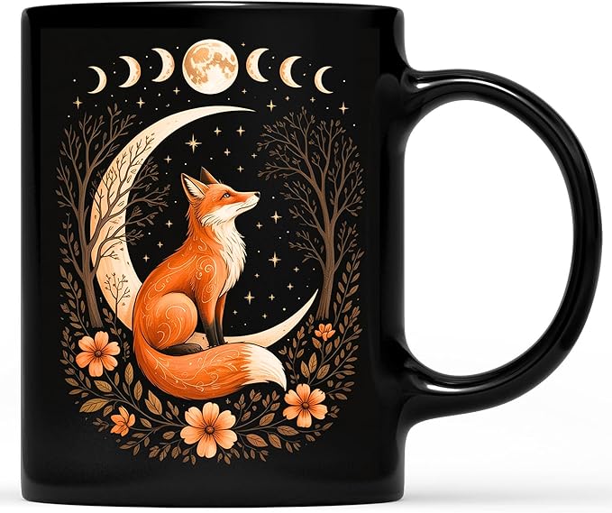 Personalized Witchy Moon Cottagecore Aesthetic Floral Fox Women Girls Coffee Mug, Gift For Men, Women Ceramic Mug 11oz - 15oz
