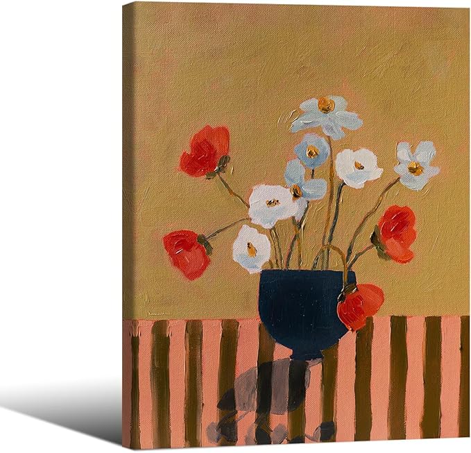 Spring Antique Flower Oil Painting Poster French Country Botanical Canvas Wall Art 08x10 inch Framed Antique Cottagecore Art Prints for Bedroom Kitchen Farmhouse Wall Decor
