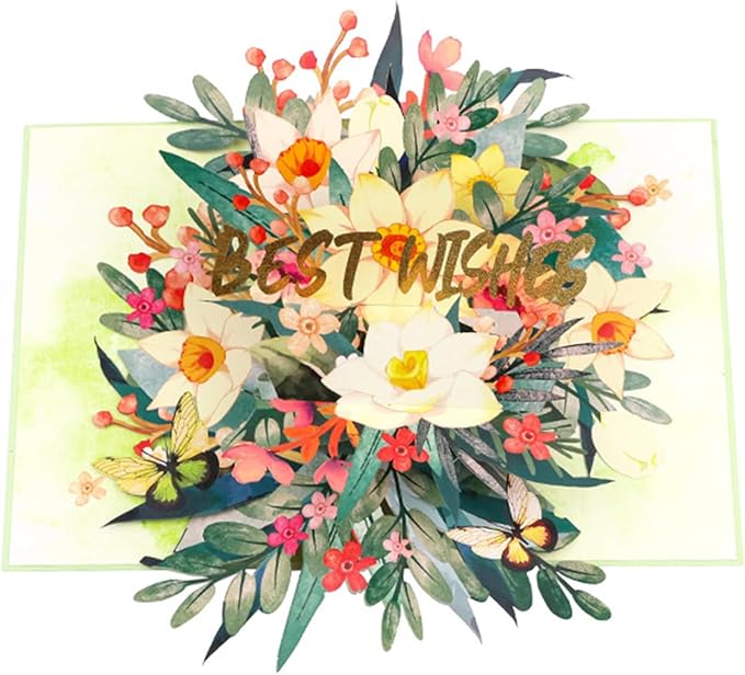 Artistic Colorful Florals Greeting Card With Envelope Handmade Foldable For Mother Day Anniversary Present Birthday