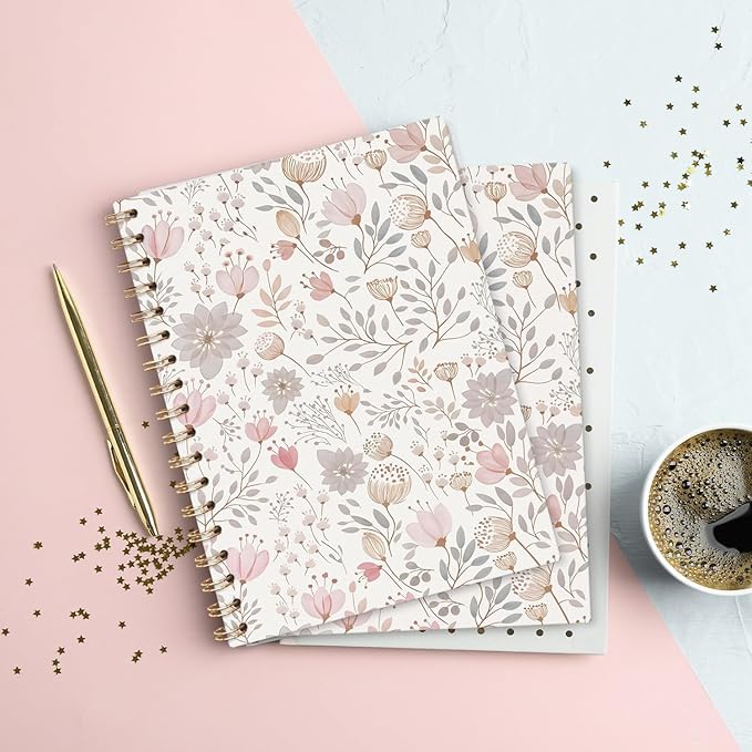 Boho Flower Pastel Notebooks Journal College Ruled, Floral College Ruled Notebooks for Note Taking, Girly Wildflower Pretty Journal Journaling, Spiral Notebook 5.5x8.3