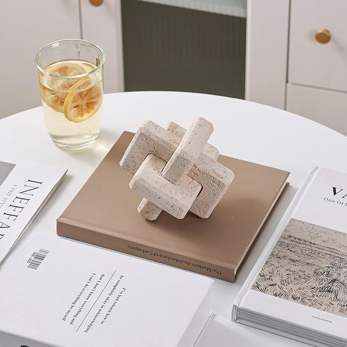 Dneuoir 3-Link Knot Resin Travertine Decor, Coffee Table Decor, Book Shelf Entry Table Decoration, Boho Decorative Objects, Aesthetic Accents for Modern Rustic Office Living Room Home Décor