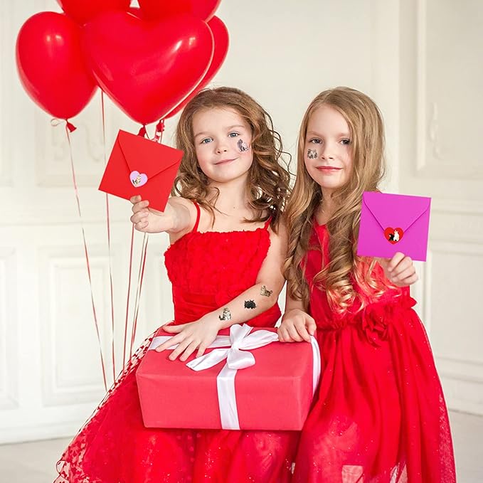 48 Sets Valentine's Day Cards Scratch & Sniff Strawberry Scented Valentine Cards Cat Kitten Pet Love Cards with Envelopes and Heart Stickers Tattoo for Kids Party Favor School Classroom Gift Exchange