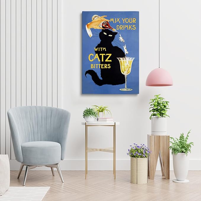 Catz Bitters Print, Vintage Beverage Poster, Bar Cart Wall Art,Black Cat Wall Art, Vintage Cat Alcohol Poster,Alcohol Print Horizontal,Bar Wall Decor,Bar Cart Decor16x24Unframed