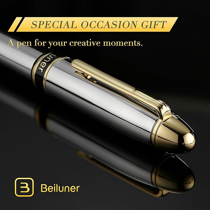 BEILUNER 315 Luxury Rollerball Pen, Stunning Silver Chrome with 24K Gold Finish, Luxury Grade Craftsmanship, Best Pen Gift Set for Men and Women, Graduation, Executive, Office, Fancy, Nice Pens
