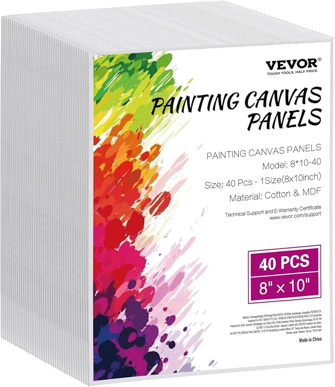 VEVOR Canvas Boards for Painting, 8 x 10 Inch White Canvases for Painting, 40 Pack Painting Canvas Panels for Sketching, Acrylic and Oil Painting, Watercolor, Paint Canvas for Kids and Professionals