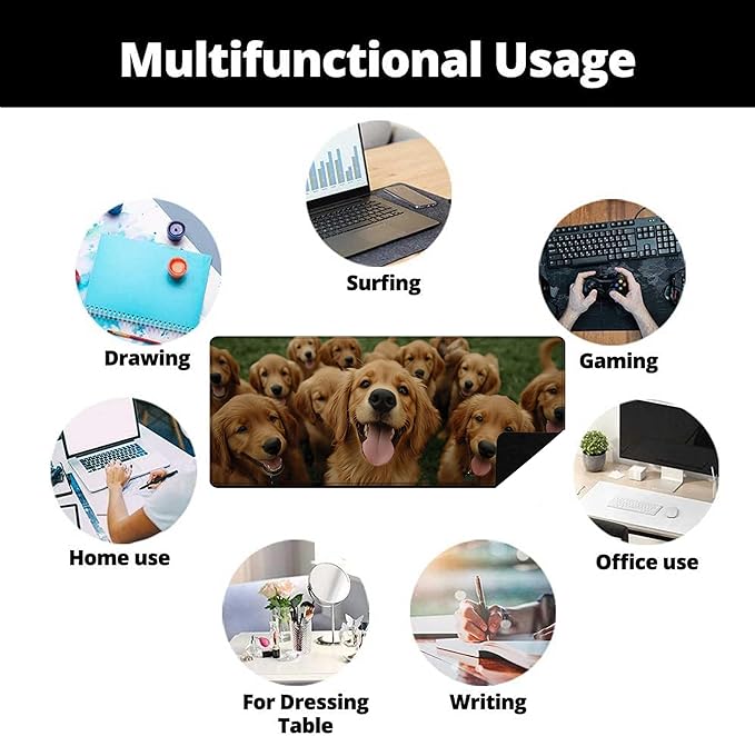 Large Golden Retriever Mouse Pads for Desk, Gaming Mousepad for Keyboard and Mouse with Anti-Slip Rubber Base, Big Extended Desk Protector for Home Office XL Mouse Mat31.5 x 11.8in