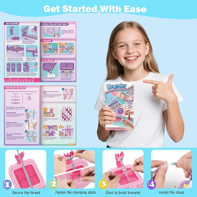 IFLOVE Arts and Crafts for Kids Ages 8-12,Friendship Bracelet Making Kit for Girl,DIY Arts and Crafts Maker for Kids,Jewelry Making Kit Christmas Gifts for Ages 6 7 8 9 10 11 12 Year Old (Rose)