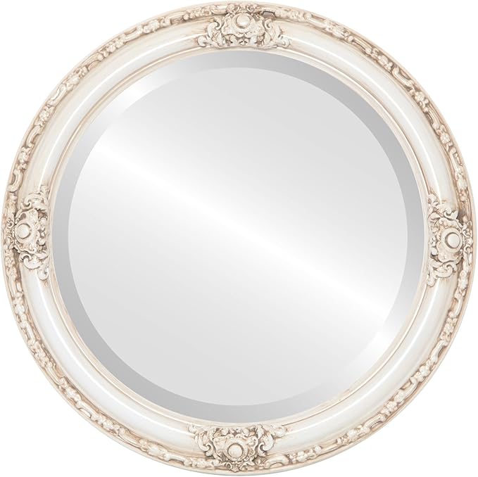 OVALCREST Round Beveled Wall Mirror for Home Decor - Jefferson Style - Antique White - 20x20 Outside Dimensions