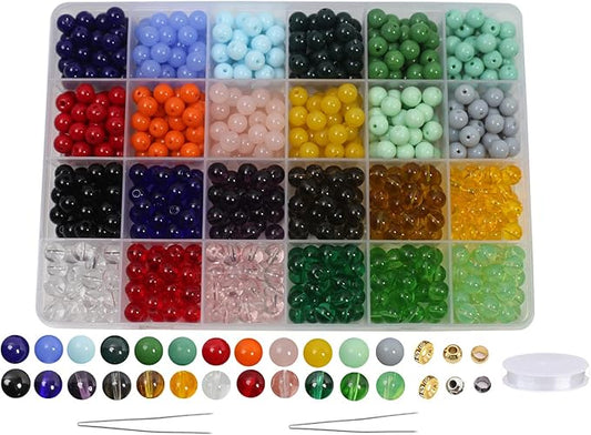 PAMIR TONG 720PCS 8mm Glass Round Beads Bulk Crystal Beads Bracelet Beads Making Kit Healing Chakra Beads with 500pcs Space Loose Beads for Jewelry Making and DIY Crafts (8mm Solid&Clear)