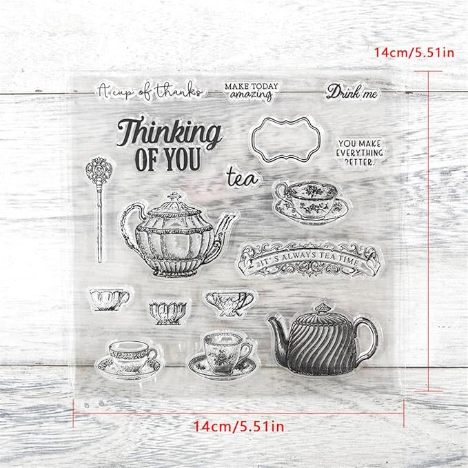 Teapot Coffee Cup Stamps and Cutting Dies for Card Making DIY Transparent Silicone Clear Stamp and Metal Die Cuts Sets for Scrapbooking Paper Greeting Cards Decor Seals Craft Supplies