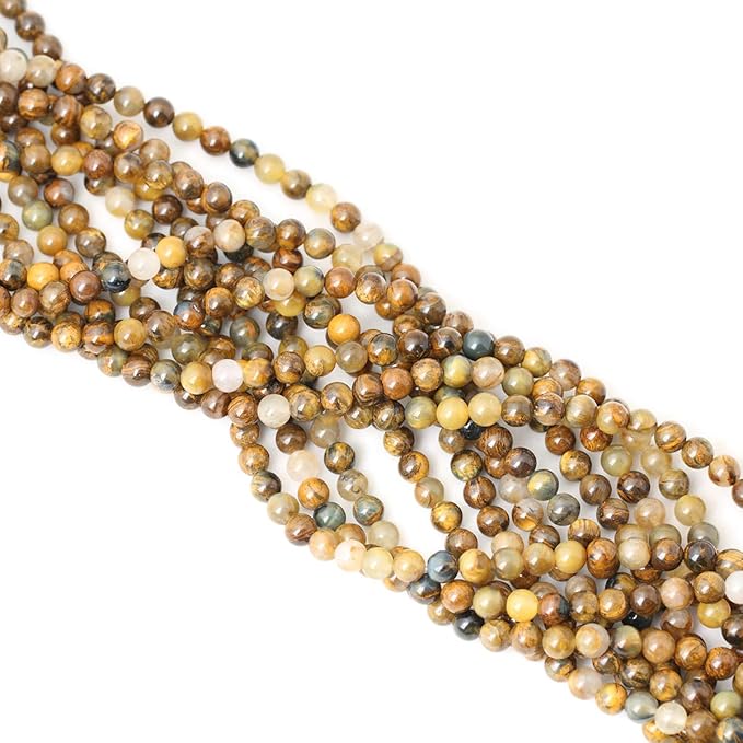 60PCS 6mm Natural Golden Pietersite Gemstone Round Loose Beads Stone Beads for Jewelry Making DIY Findings 1 Strand 15"
