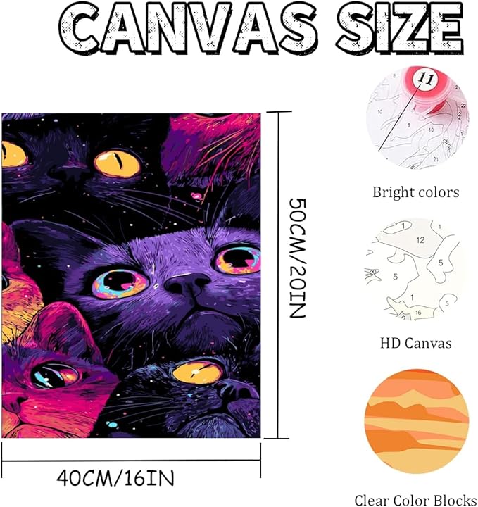 Mosaflare Paint by Numbers for Adults Beginner, Colorful Cat Face Adult Paint by Number Kits on Canvas, DIY Acrylic Oil Easy Painting by Numbers for Home Wall Decor 16X20 inch (Without Frame)