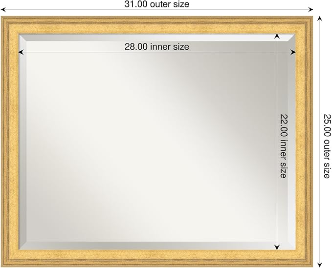Amanti Art Gold Wall Mirror 25x31 Owen Gold Rectangle Bathroom Mirror for Wall Decor Living Room, Large Traditional Wood Frame, Hangs Horizonally and Vertically, Bathroom Decor, Beveled Edge