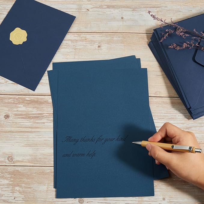 50 Pack Navy Blue A6 Envelopes with Cards 4x6 Thick Folded Cardstock and Gold Stickers for Greeting Cards, Wedding, Birthday, Invitations, Baby Showers (Navy Blue, 4x6)