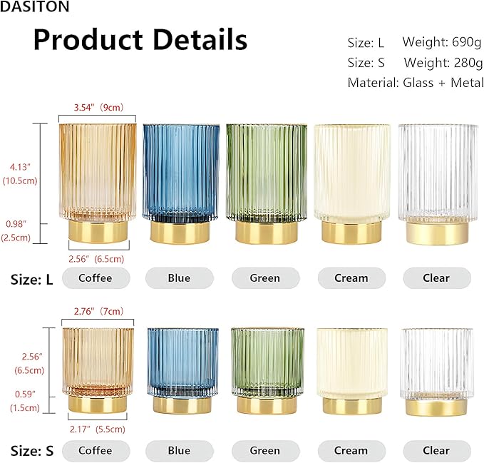 DASITON Makeup Brush holder Organizer,Crystal Cosmetic Makeup Brush Glass Brushes Storage Holder, Vintage Make Up Brush Cup Pen Pencil Holder striped vase(Coffee L)