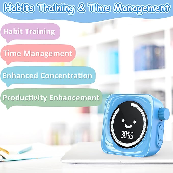 Visual Timer for Kids, 99 Minute Digital Cute Kids Visual Timer Classroom Timer for Homeschool Supplies Study Teaching Time Management Tool Countdown Count Up Timer, Blue 2Pack