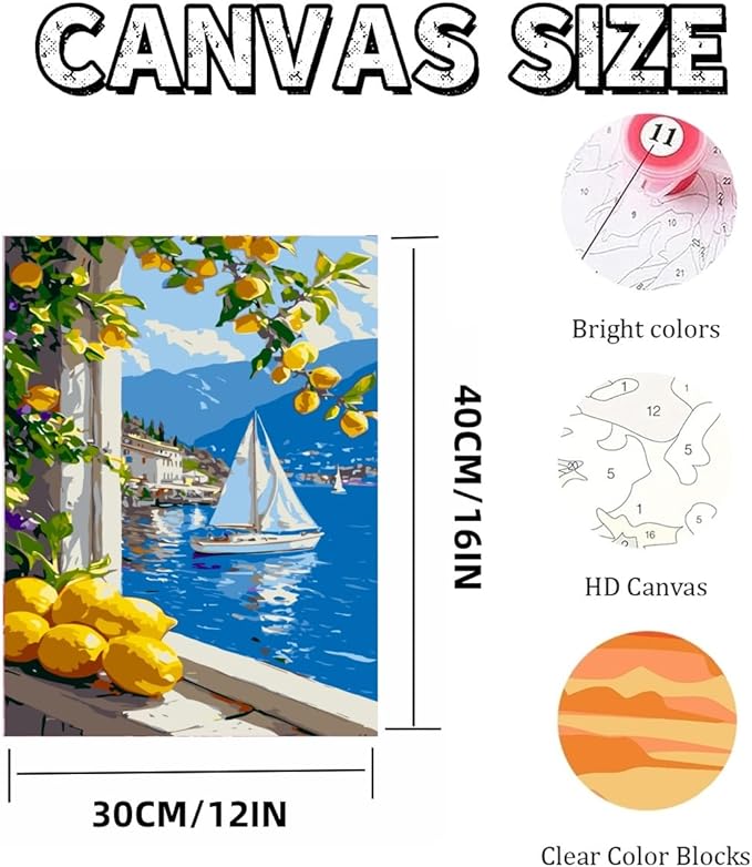 Mosaflare Paint by Numbers for Adults Beginner, Lemon Adult Paint by Number Kits on Canvas, DIY Acrylic Oil Easy Painting by Numbers for Home Wall Decor 12X16 inch (Without Frame)