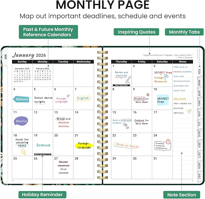 2026 Planner, Weekly and Monthly Calendar Planner for Women, Jan 2026 - Dec 2026, Hardcover Planning Agenda book with Tabs, Spiral Bound, Inner Pocket, Perfect for School Office Supplies, 6.3" x 8.5" - Butterfly