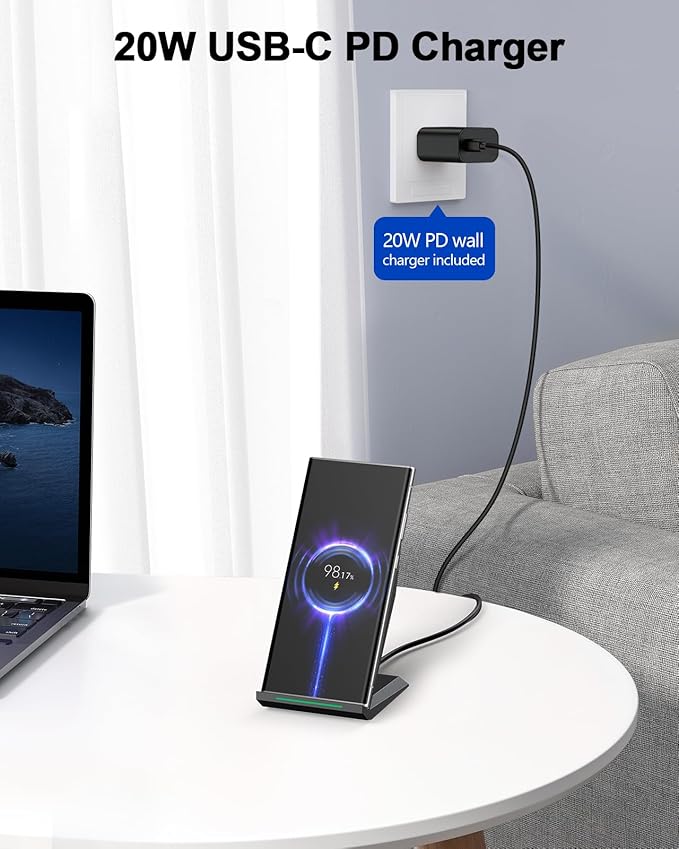 NANAMI Fast Wireless Charger with USB Phone Charger, Qi Certified Charging Stand with 20W PD Adapter for iPhone 17/17 Pro/17 Pro Max/16/16 Plus/15/14/13/12,10W for Samsung Galaxy S25/S24/S23/S22/S21