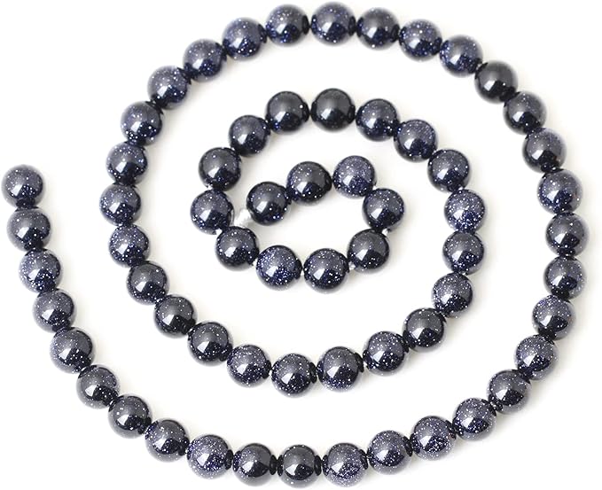 60PCS 6mm Natural Blue Sandstone Gemstone Round Loose Beads Stone Beads for Jewelry Making DIY Findings 1 Strand 15"