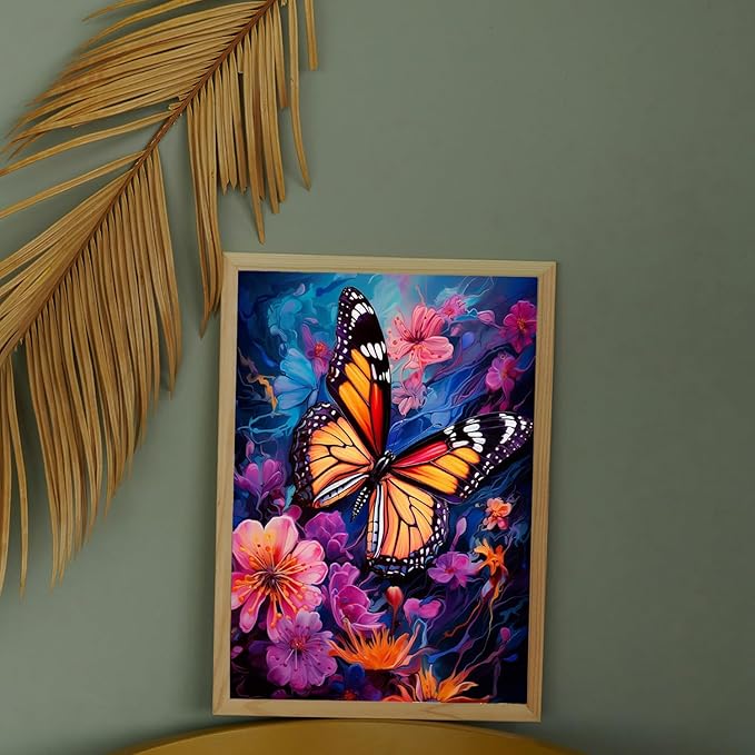 MBNTJHT DIY Easy Butterfly Paint by Numbers Kit for Adults, Flowers Paint by Number Kits on Canvas for Beginners,Acrylic Painting Kits for Home Wall Decor 16 X 20 Inch.