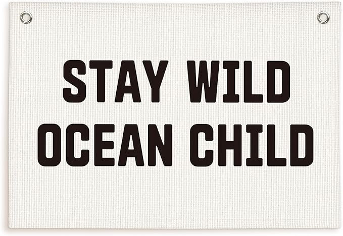 Lacama Beach Theme Wall Decor for Boys Room, Coastal Kids Playroom Nursery Hanging Sign, Stay Wild Ocean Child Linen Canvas Banner, Rustic Nautical Surf 20x30 Inch