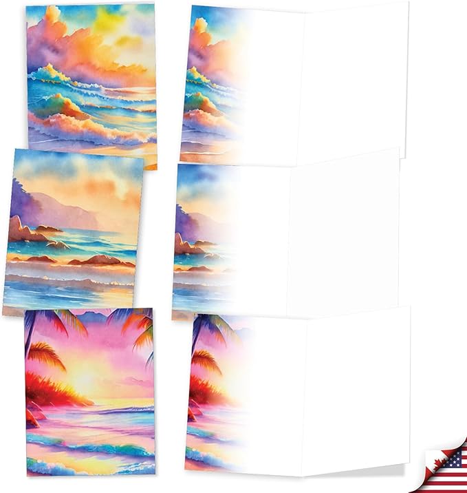 The Best Card Company 20 Assorted Blank Notecards Box Set 4 x 5.12 Inch with Envelopes (10 Designs, 2 Each) Rainbow Seashells AM10040OCB-B2x10